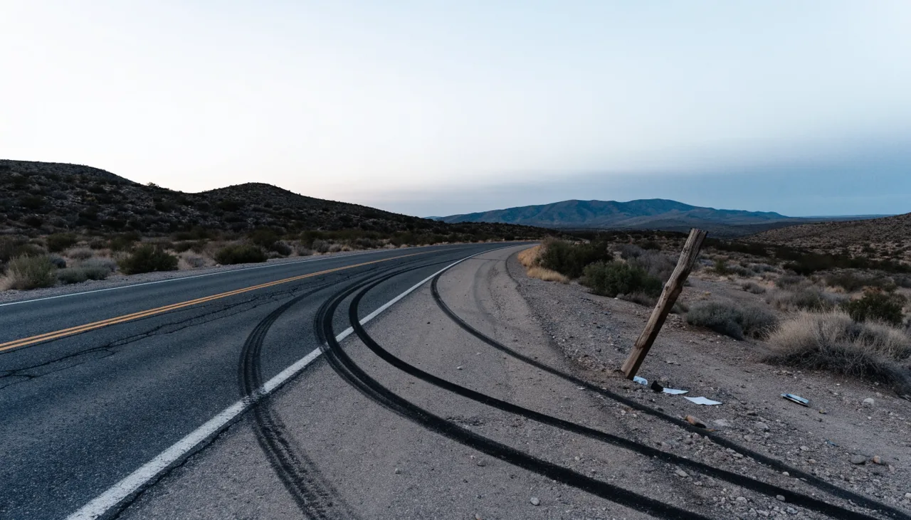 Empty desert stretch of US-395 near Victorville after a hit-and-run crash