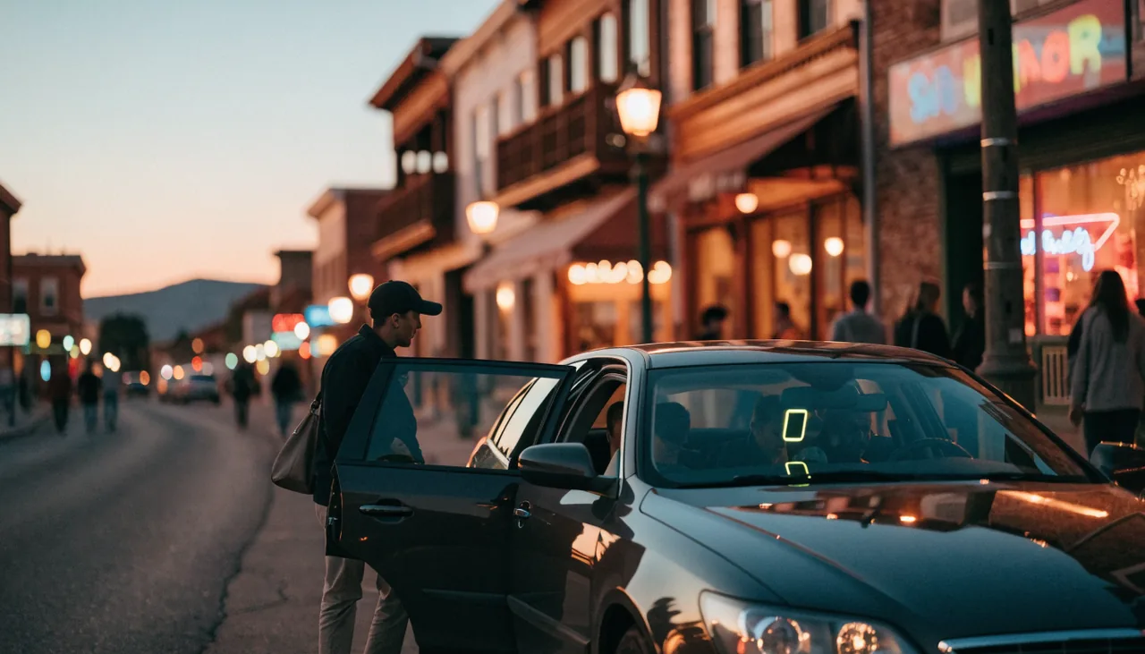 Rideshare vehicle picking up a passenger in Old Town Victorville