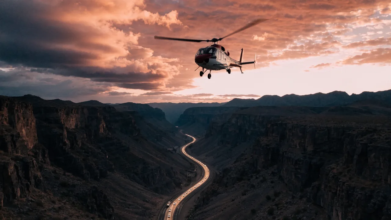Medical helicopter carrying a High Desert crash victim over the Cajon Pass toward a trauma center
