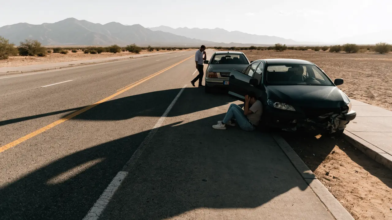 Crash scene in Victorville where the at-fault driver has no insurance card to exchange